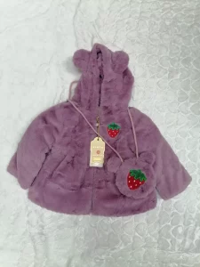 Kids Purple Fluffy Winter Jacket Fur Inside 1-7years