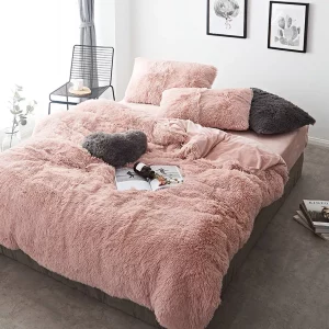5 Piece Faux Fur Comforter Sets - Solid Colors
