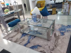 Silver-frame Centre Glass Table
