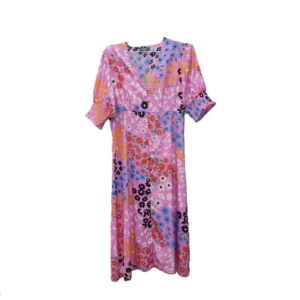 Flutter Sleeve Midi Tea Dress In Pink Floral Print size 18 & 20