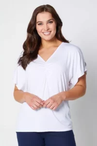 White Slit Sleeve Ruched Top Size:14uk