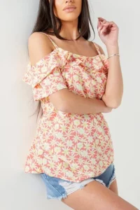 Coral Ditsy Cold Shoulder Cami Tops Size:22