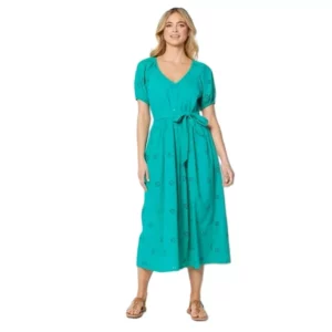 Green Button Through Broderie Midi Dress