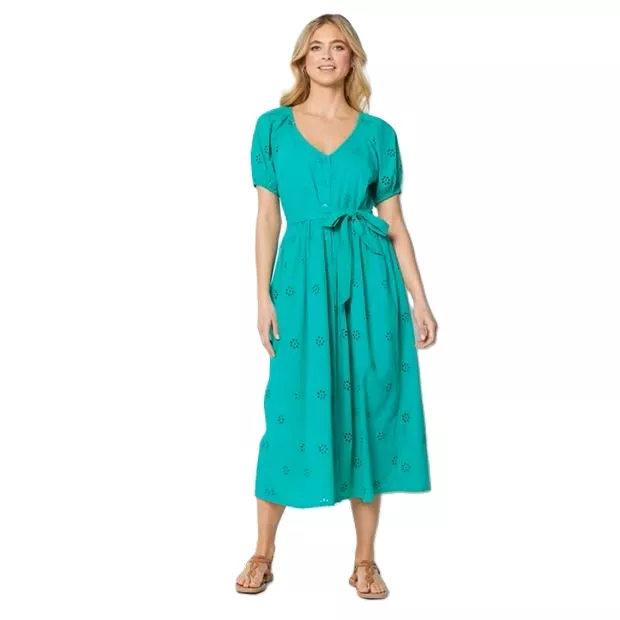 Green Button Through Broderie Midi Dress - Everything Zimbabwean Green Button Through Broderie Midi Dress - Everything Zimbabwean