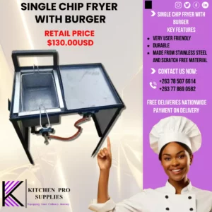 Single Gas Chip Fryer With Burger Stand