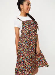 Teen Girls Printed Pinafore Dress