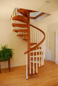 Warm Wooden Spiral Stairs With Stainless Steel Balustrades For Homes